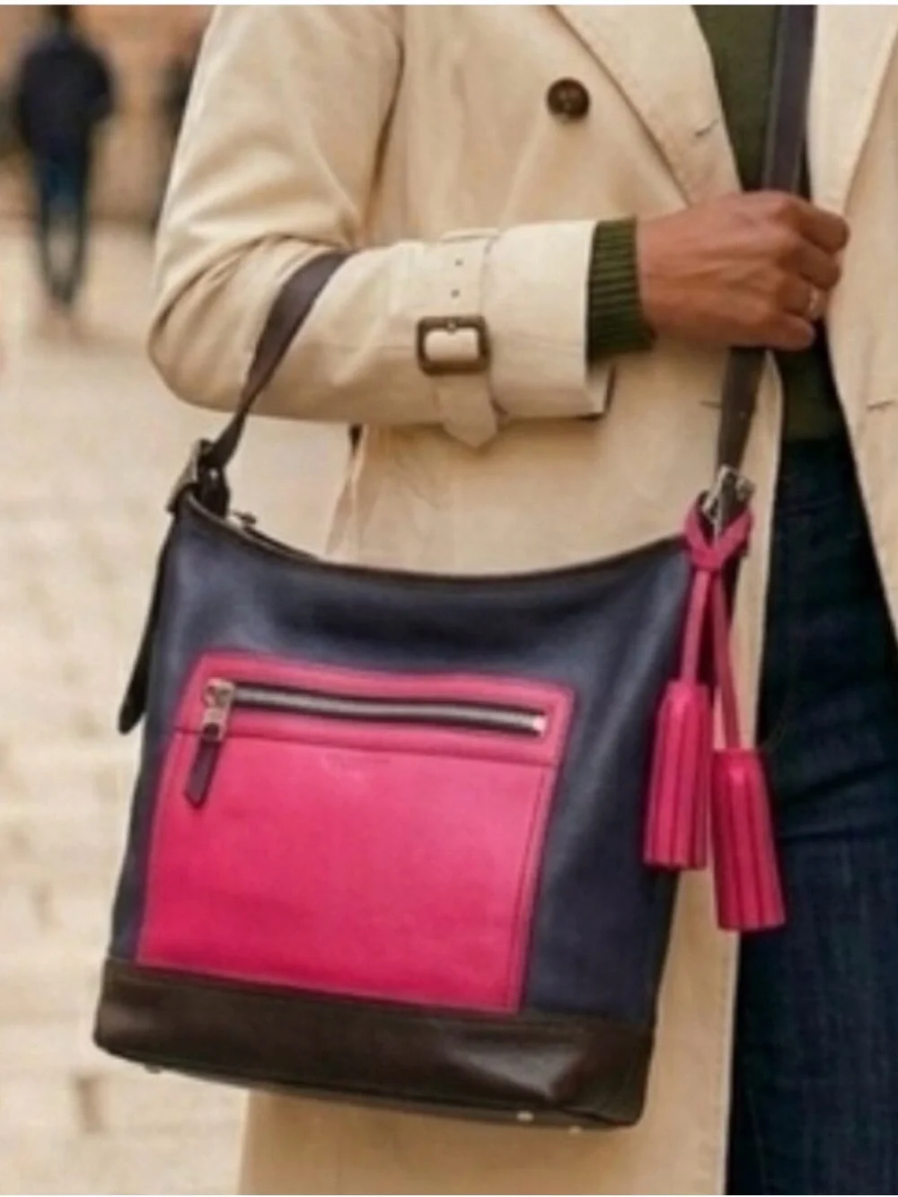 COACH 2012 Legacy COLOR BLOCK 2-WAY HANDBAG #19995 HOT PINK NAVY & BROWN $498